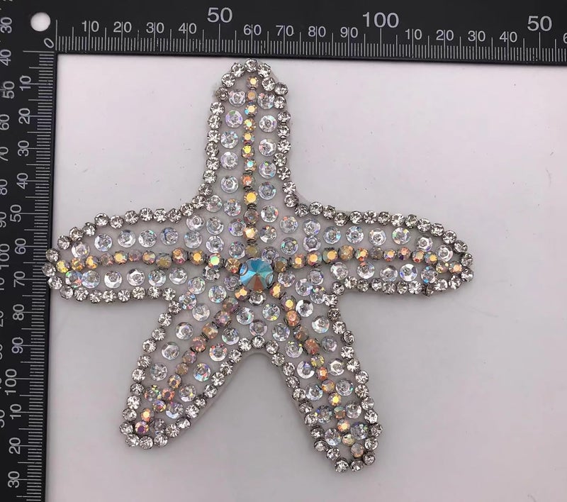 ESH7 2 Pcs Bling Starfish Rhinestone Crystal Bead Sequins Applique Patches, Sew On Stars Patch DIY Decorative for T-Shirt Dress Clothing Jeans Jackets Handbag Clothes - Image 3